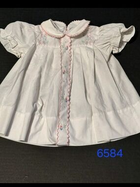 Cherubs White Baby Dress with Pink Trim and Floral Embroidery